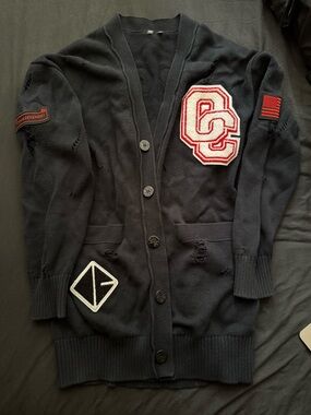 Opening Ceremony Black Knit Sweater with Red Logo Patch